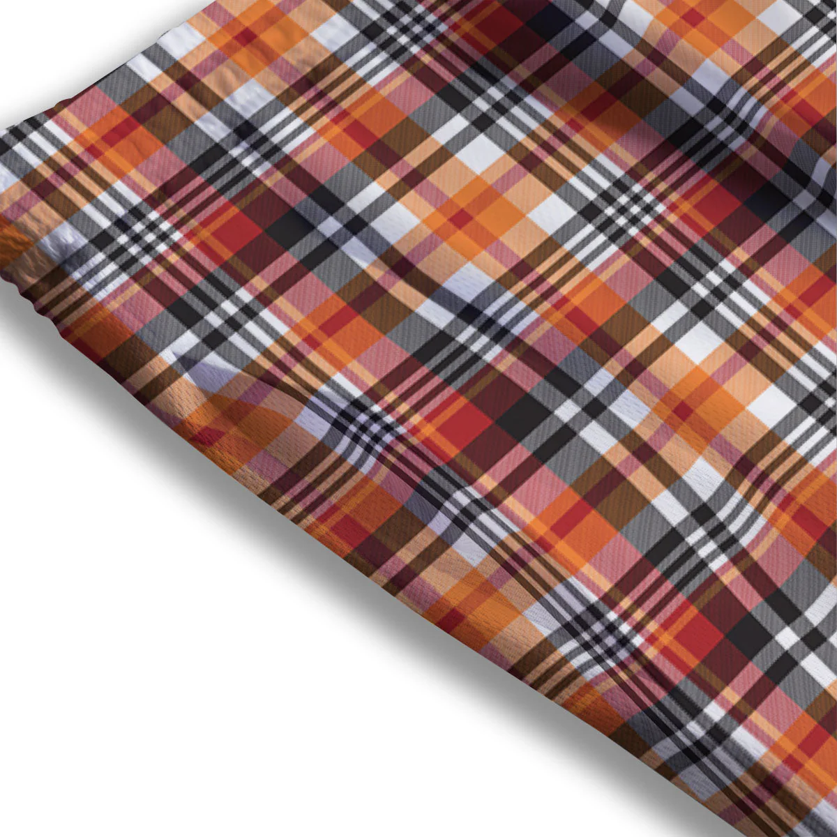 Madras Plaid Black And Orange Print Pattern Mesh Shorts - Image 3