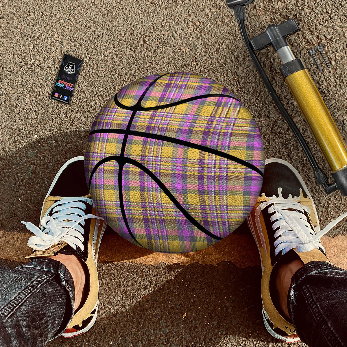 Madras Plaid Orange And Purple Print Pattern Basketball - Image 2