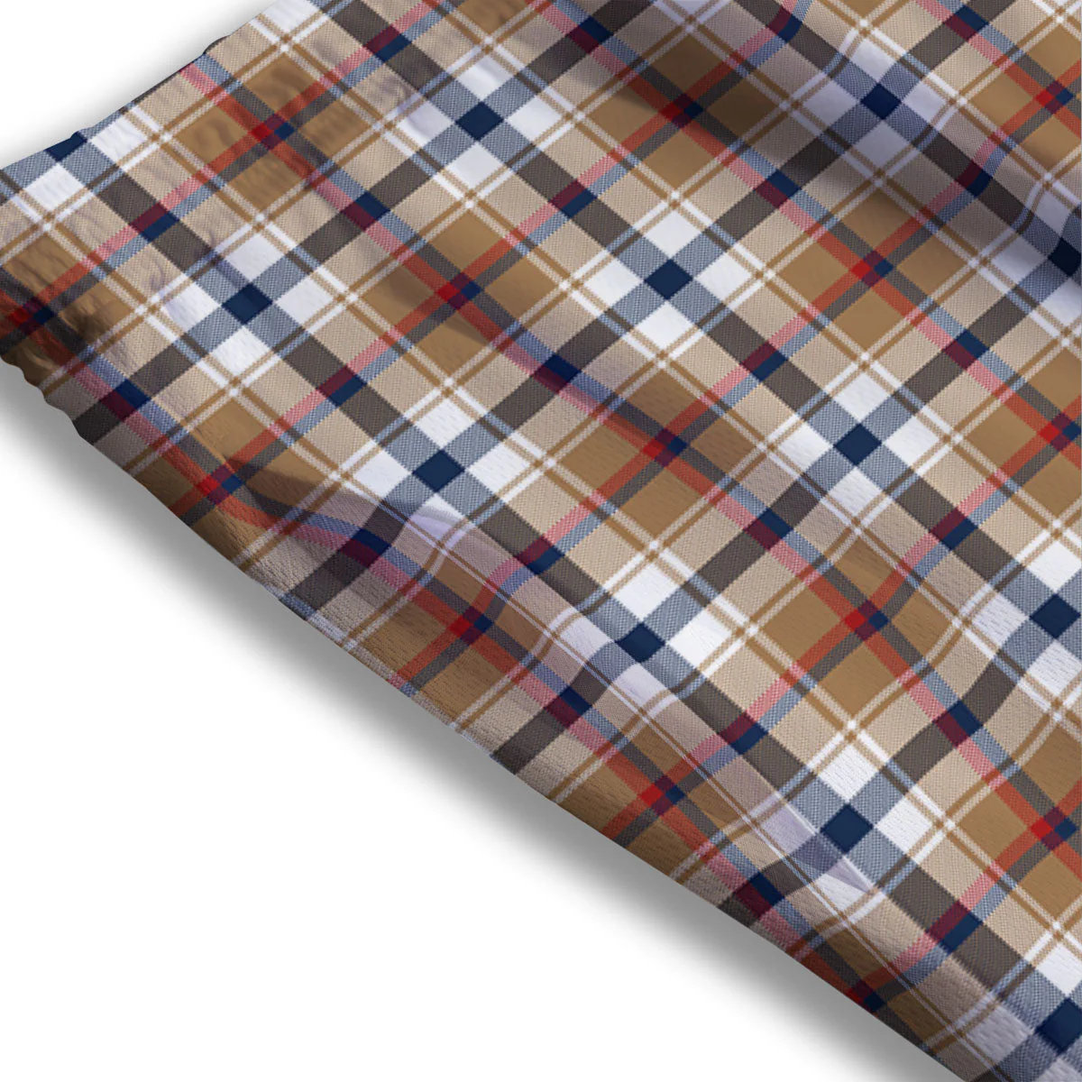 Madras Plaid Red Blue And Beige Print Mesh Shorts - Image 3