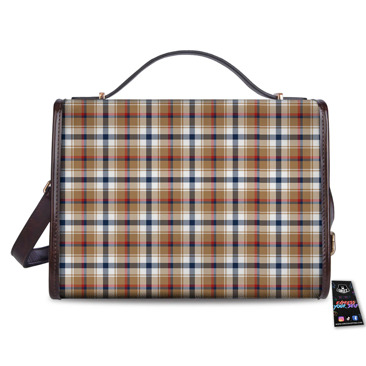 Madras Plaid Red Blue And Beige Print Women's Satchel Bag - Image 2