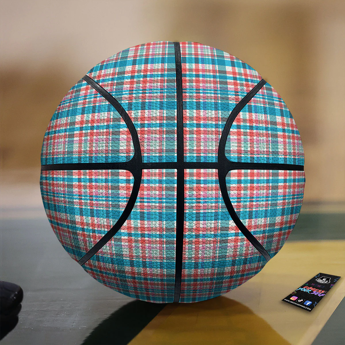 Madras Red And Blue Print Pattern Basketball