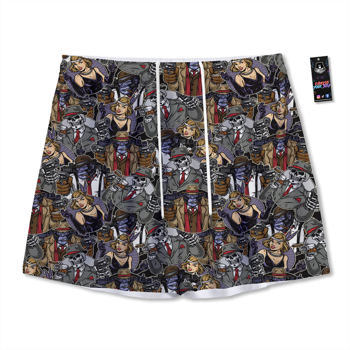 Mafia And Gangsters Print Pattern Mesh Shorts