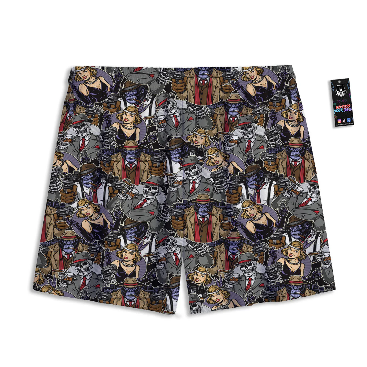 Mafia And Gangsters Print Pattern Mesh Shorts - Image 2