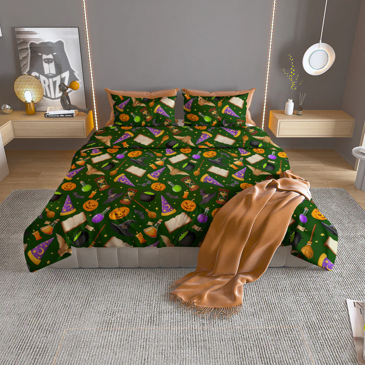 Magical Symbols And Green Print Pattern Duvet Cover Bedding Set
