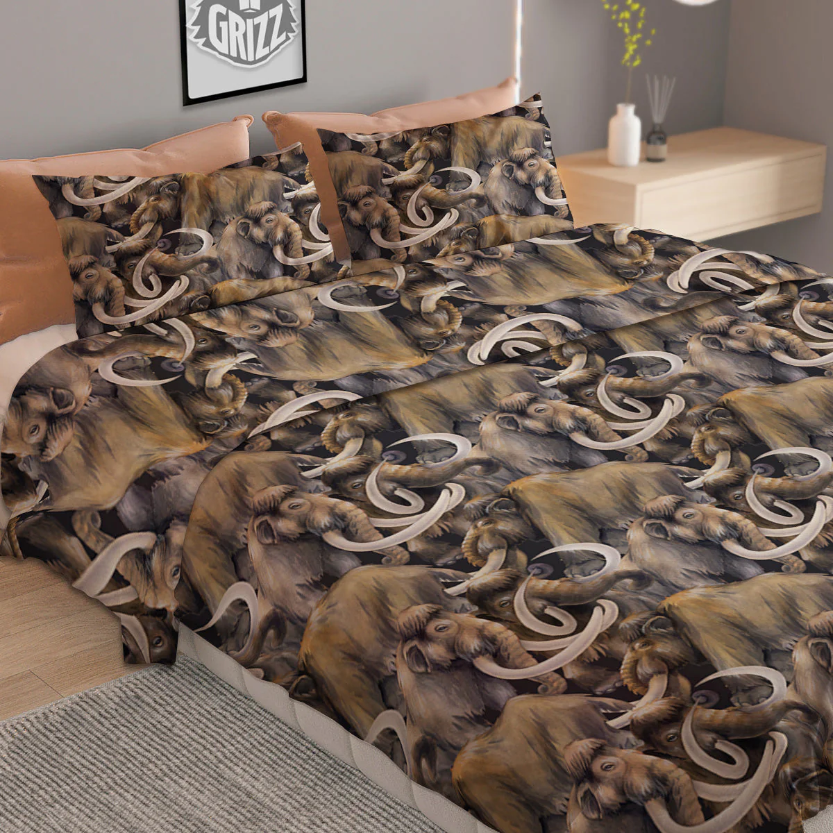 Mammoths Watercolor Print Pattern Duvet Cover Bedding Set - Image 2