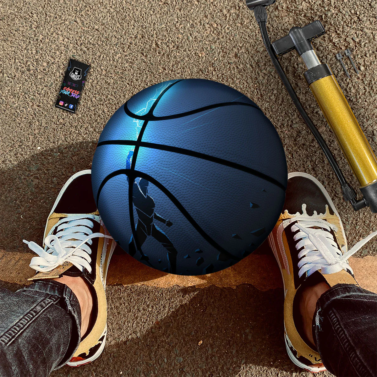Man And Blue Lightning Print Basketball - Image 2