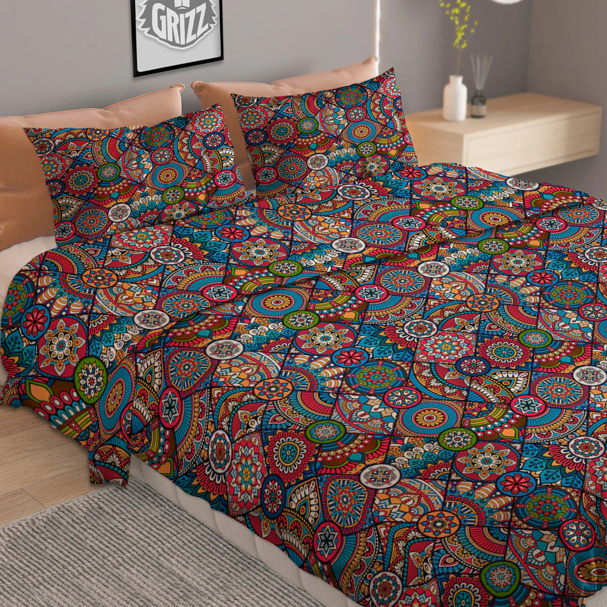 Mandala Bohemian Colorful Print Pattern Duvet Cover Bedding Set - Image 2
