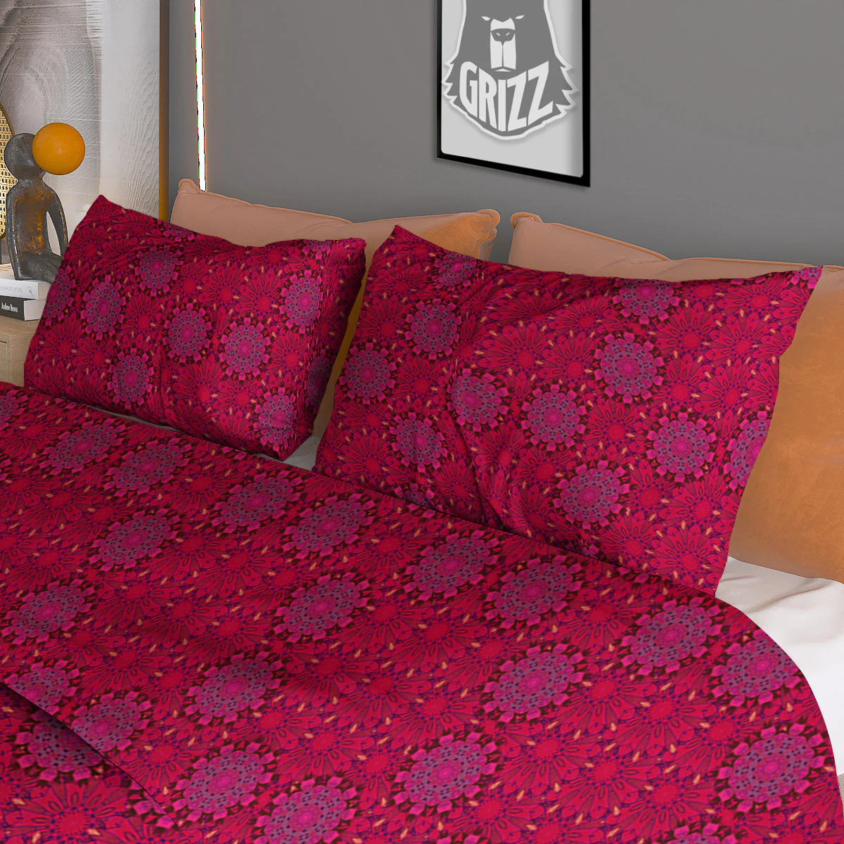 Mandala Bohemian Magenta Print Pattern Duvet Cover Bedding Set - Image 3