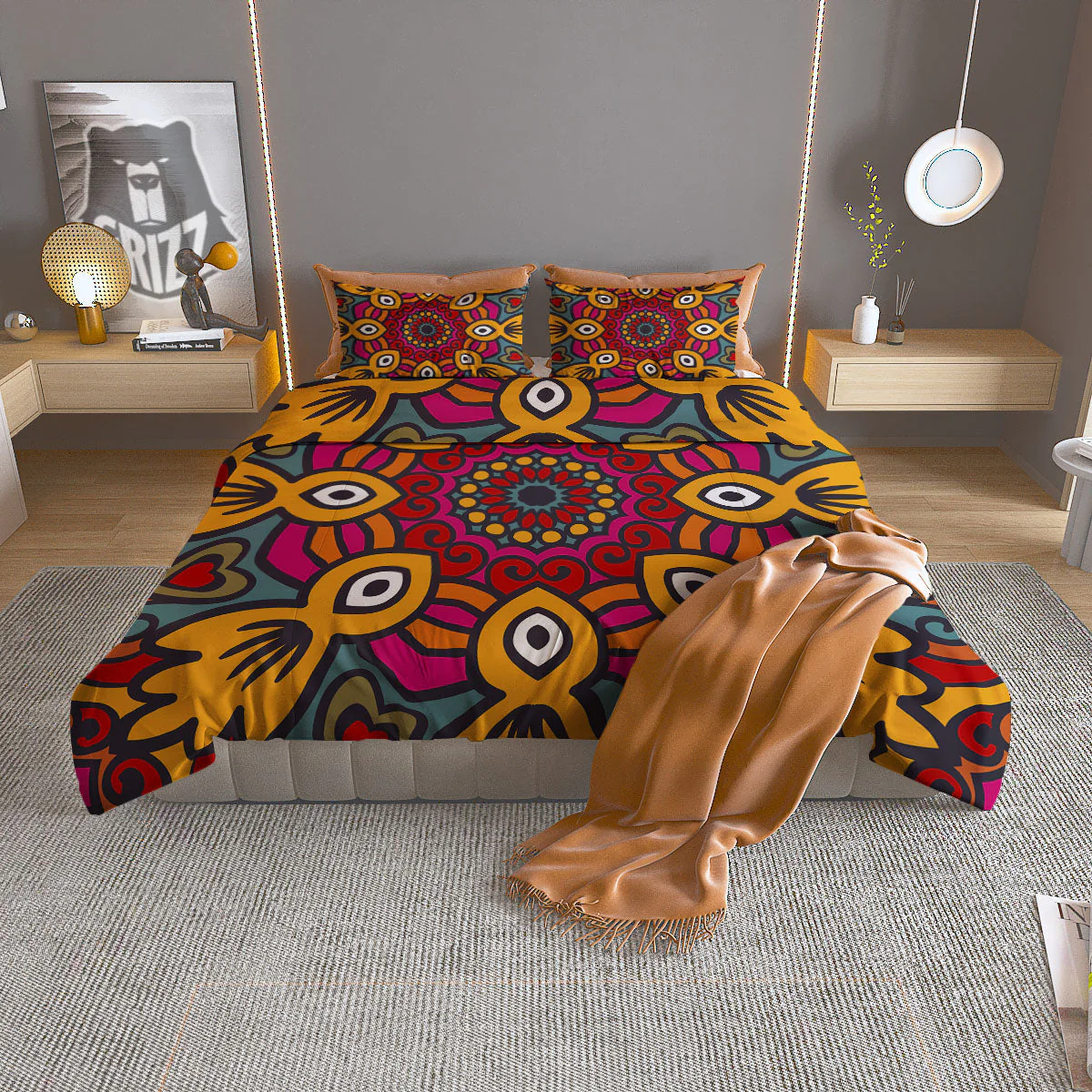 Mandala Bohemian Native Print Pattern Duvet Cover Bedding Set