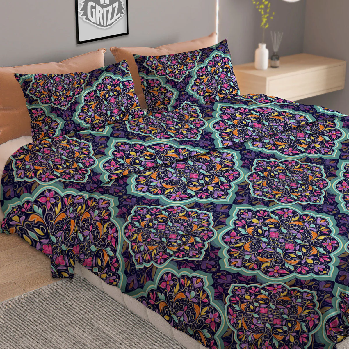 Mandala Bohemian Purple Print Pattern Duvet Cover Bedding Set - Image 2