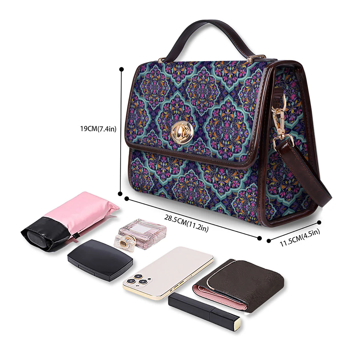 Mandala Bohemian Purple Print Pattern Women's Satchel Bag - Image 4