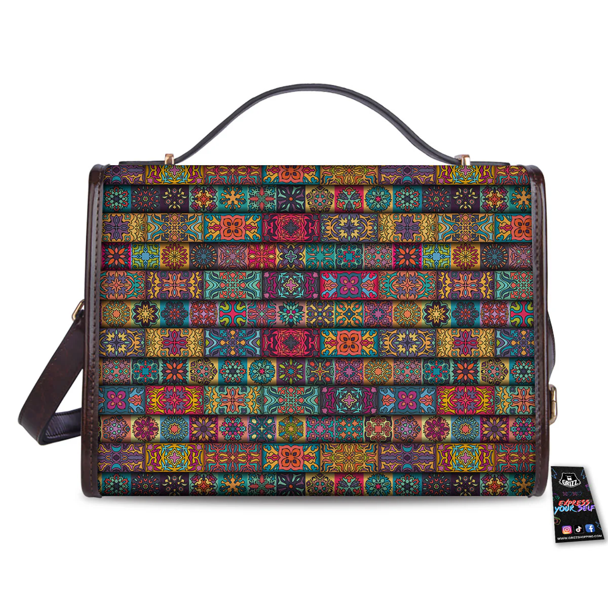 Mandala Bohemian Rectangle Print Pattern Women's Satchel Bag - Image 2