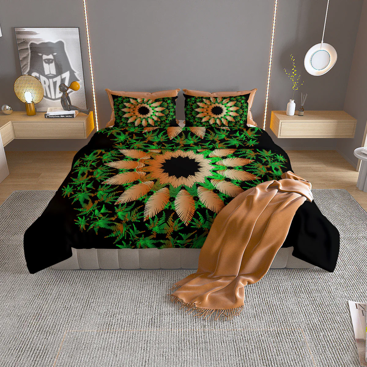 Mandala Cannabis Leaf Print Duvet Cover Bedding Set
