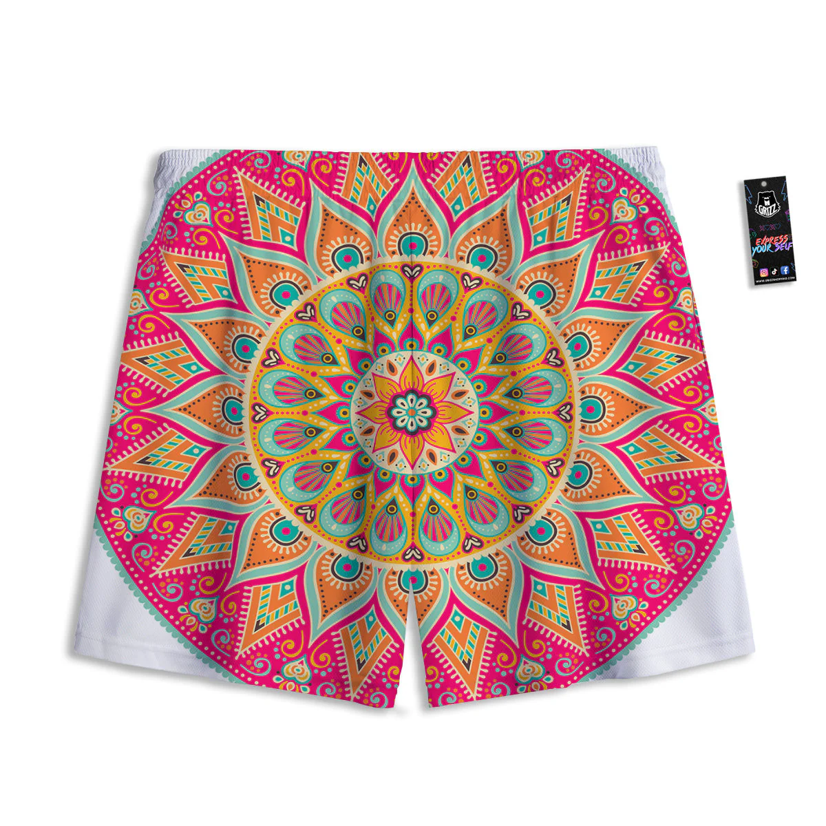 Mandala Circle Colorful Print Mesh Shorts - Image 2