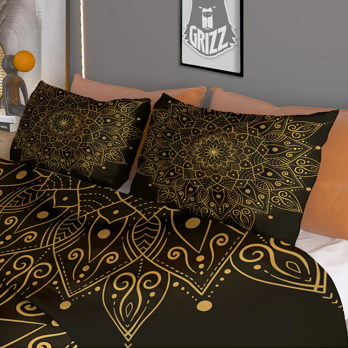 Mandala Gold And Black Print Duvet Cover Bedding Set - Image 3