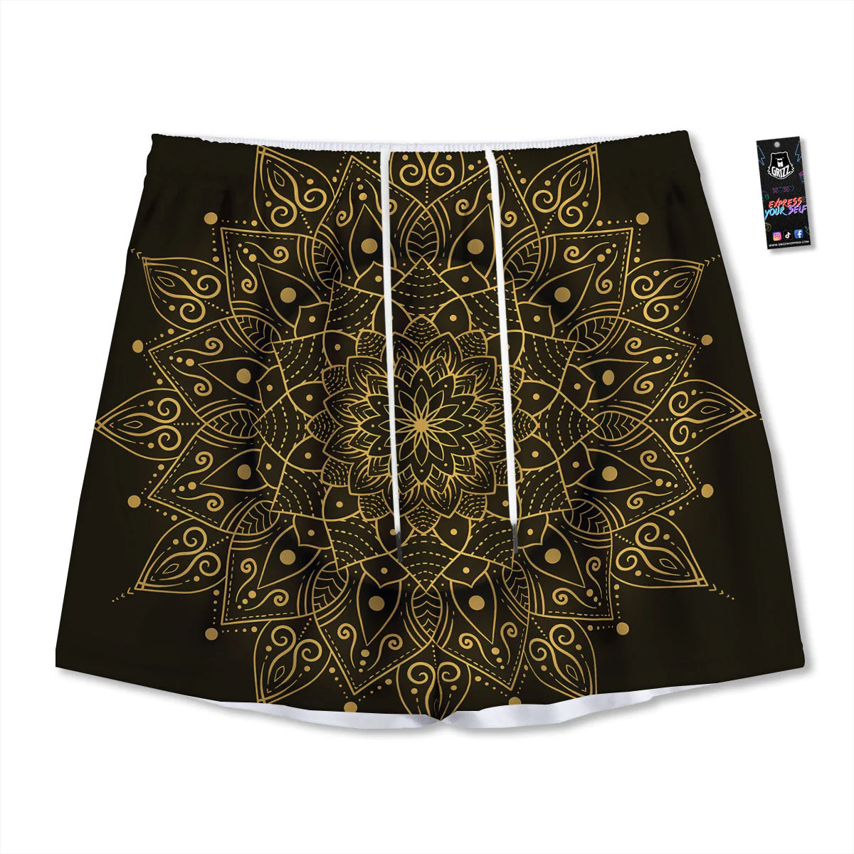 Mandala Gold And Black Print Mesh Shorts