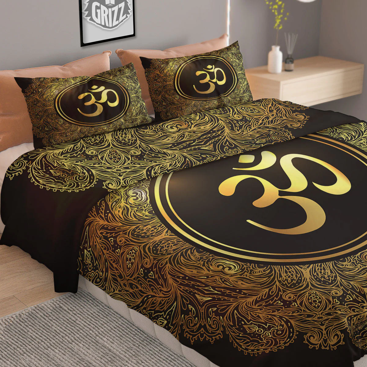 Mandala Om Gold Print Duvet Cover Bedding Set - Image 2