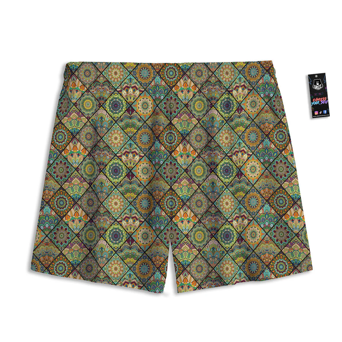 Mandala Patchwork Oval Bohemian Print Pattern Mesh Shorts - Image 2