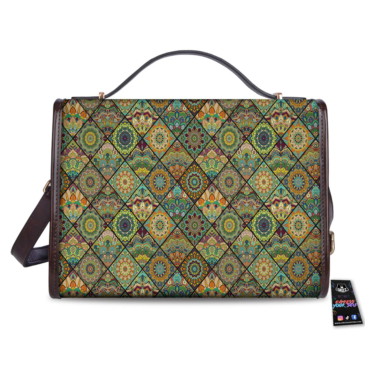 Mandala Patchwork Oval Bohemian Print Pattern Women's Satchel Bag - Image 2