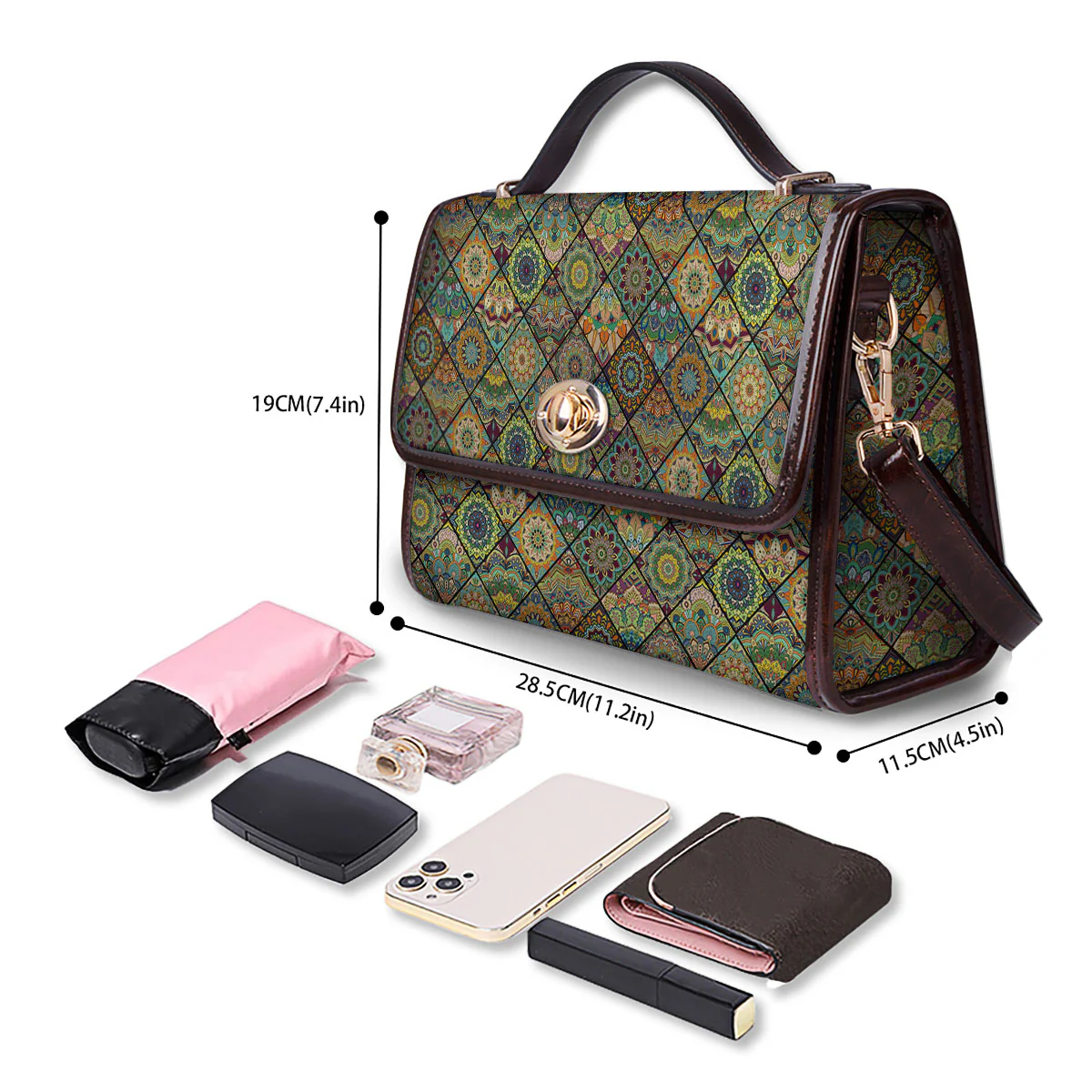 Mandala Patchwork Oval Bohemian Print Pattern Women's Satchel Bag - Image 4