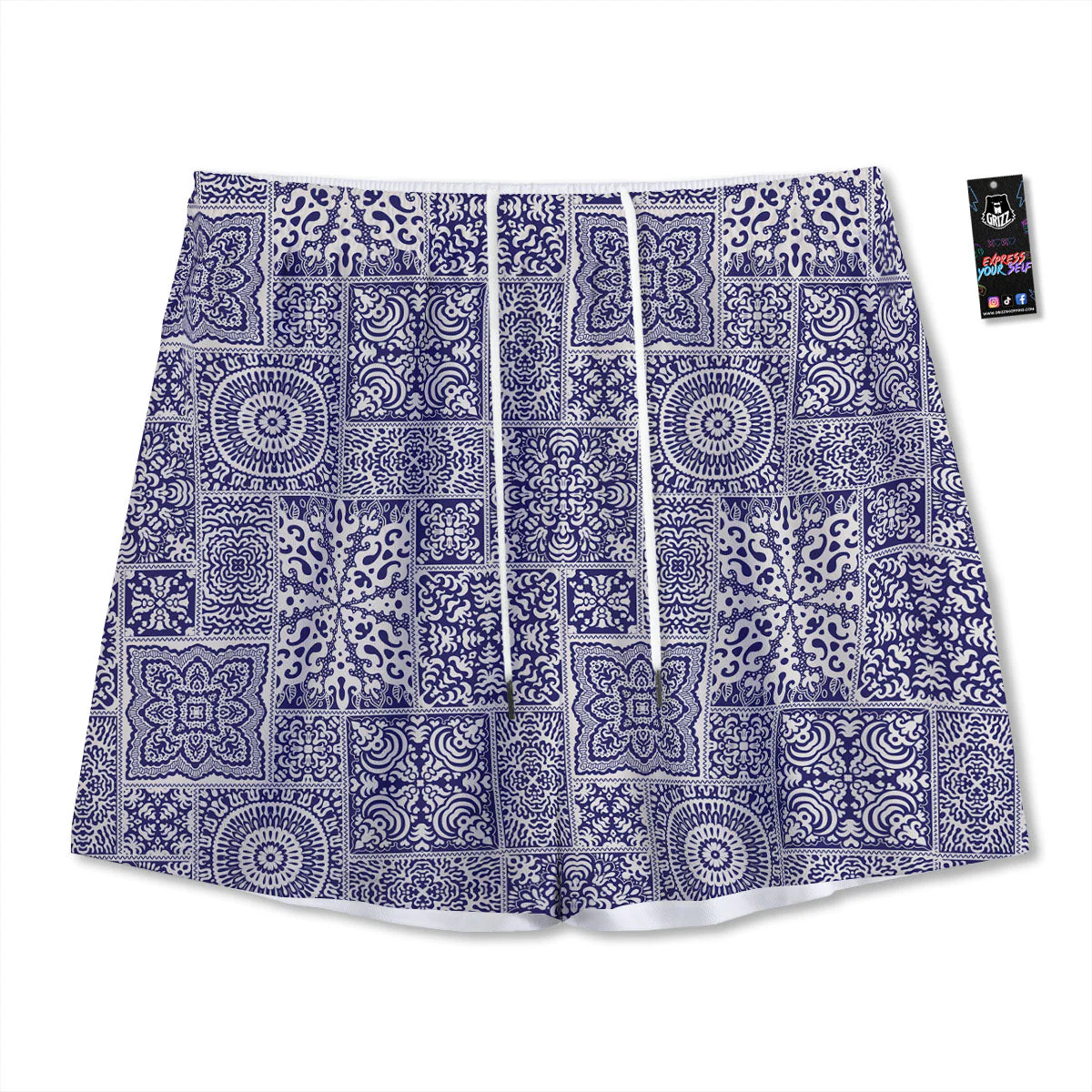 Mandala Patchwork Square Bohemian Print Pattern Mesh Shorts