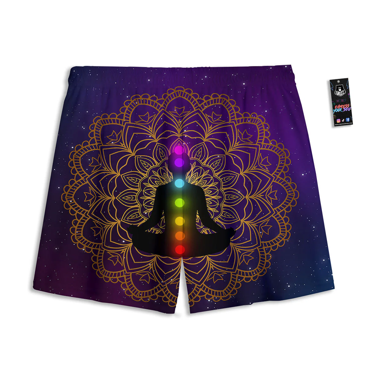 Mandala Seven Chakras Print Mesh Shorts - Image 2