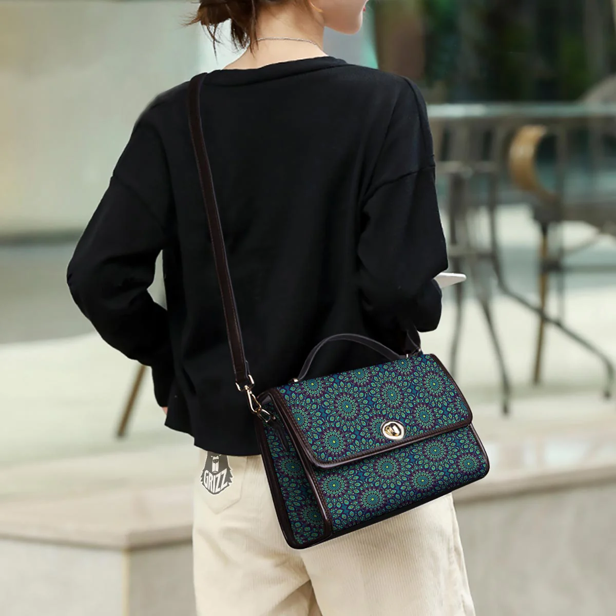 Mandala Teal Bohemian Print Pattern Women's Satchel Bag - Image 3