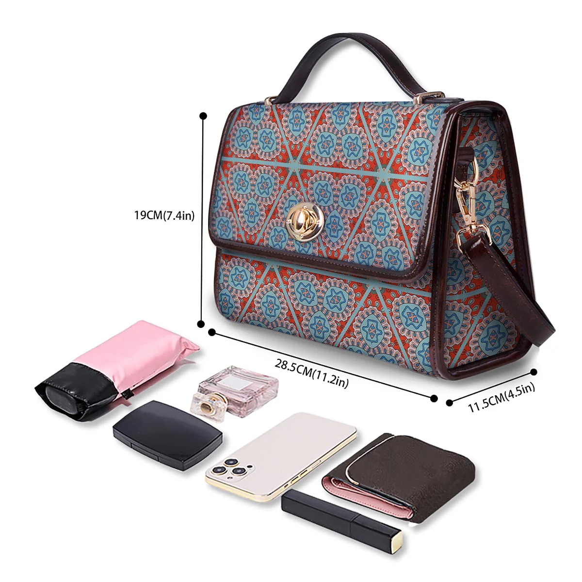 Mandala Triangle Bohemian Print Pattern Women's Satchel Bag - Image 4