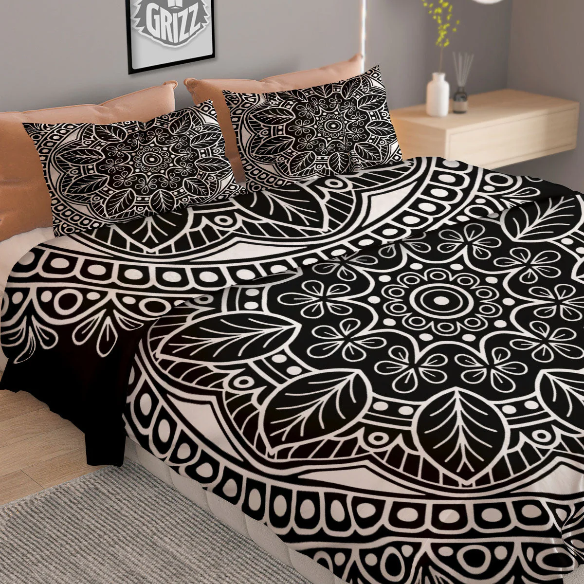 Mandala White And Black Print Duvet Cover Bedding Set - Image 2