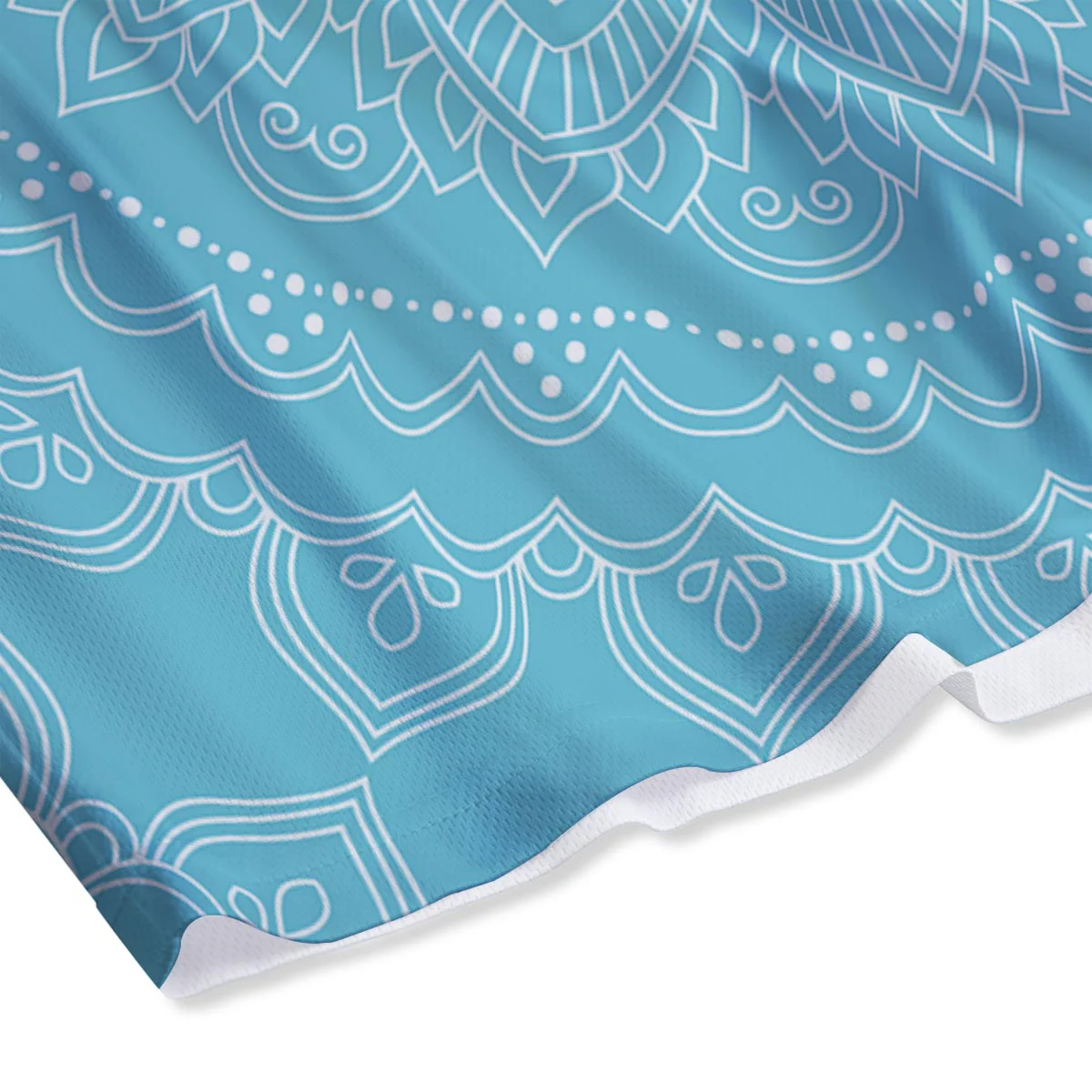 Mandala White And Teal Print Mesh Shorts - Image 4