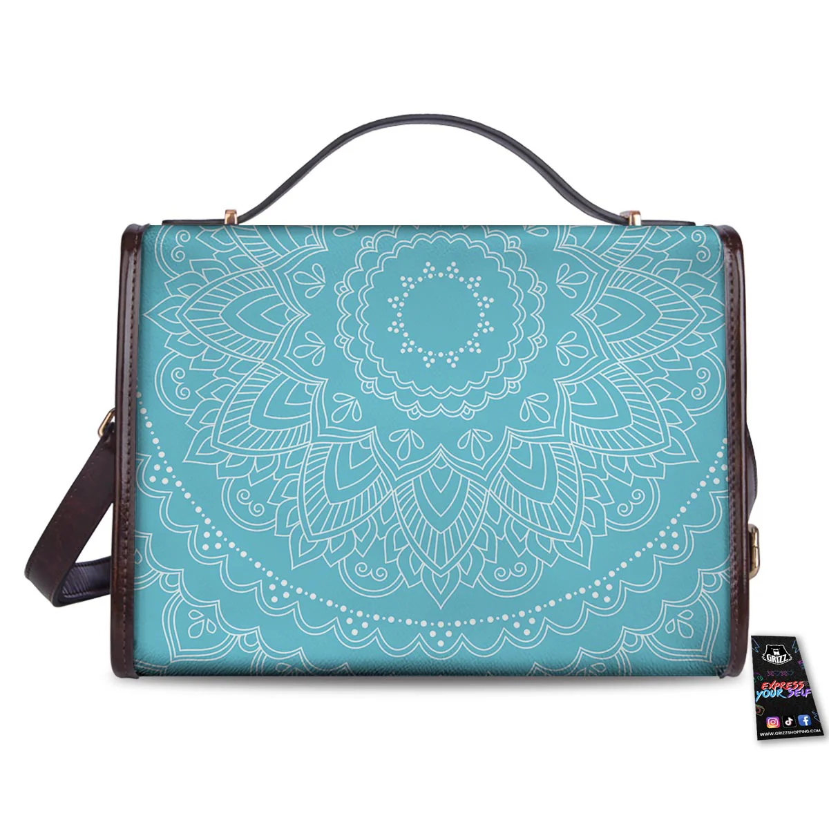 Mandala White And Teal Print Women's Satchel Bag - Image 2
