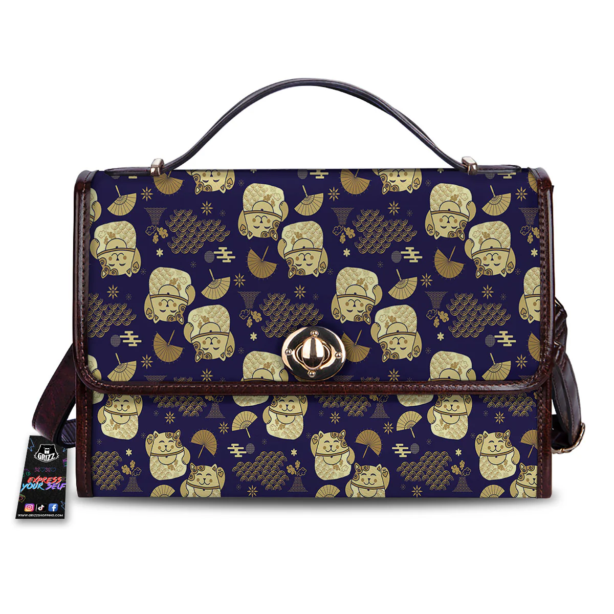 Maneki Neko Cat Japanese Print Pattern Women's Satchel Bag