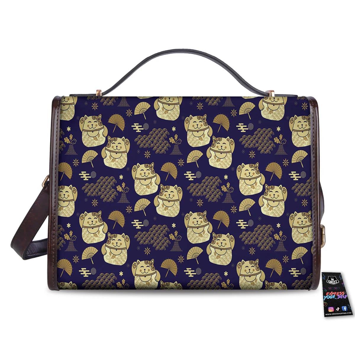 Maneki Neko Cat Japanese Print Pattern Women's Satchel Bag - Image 2