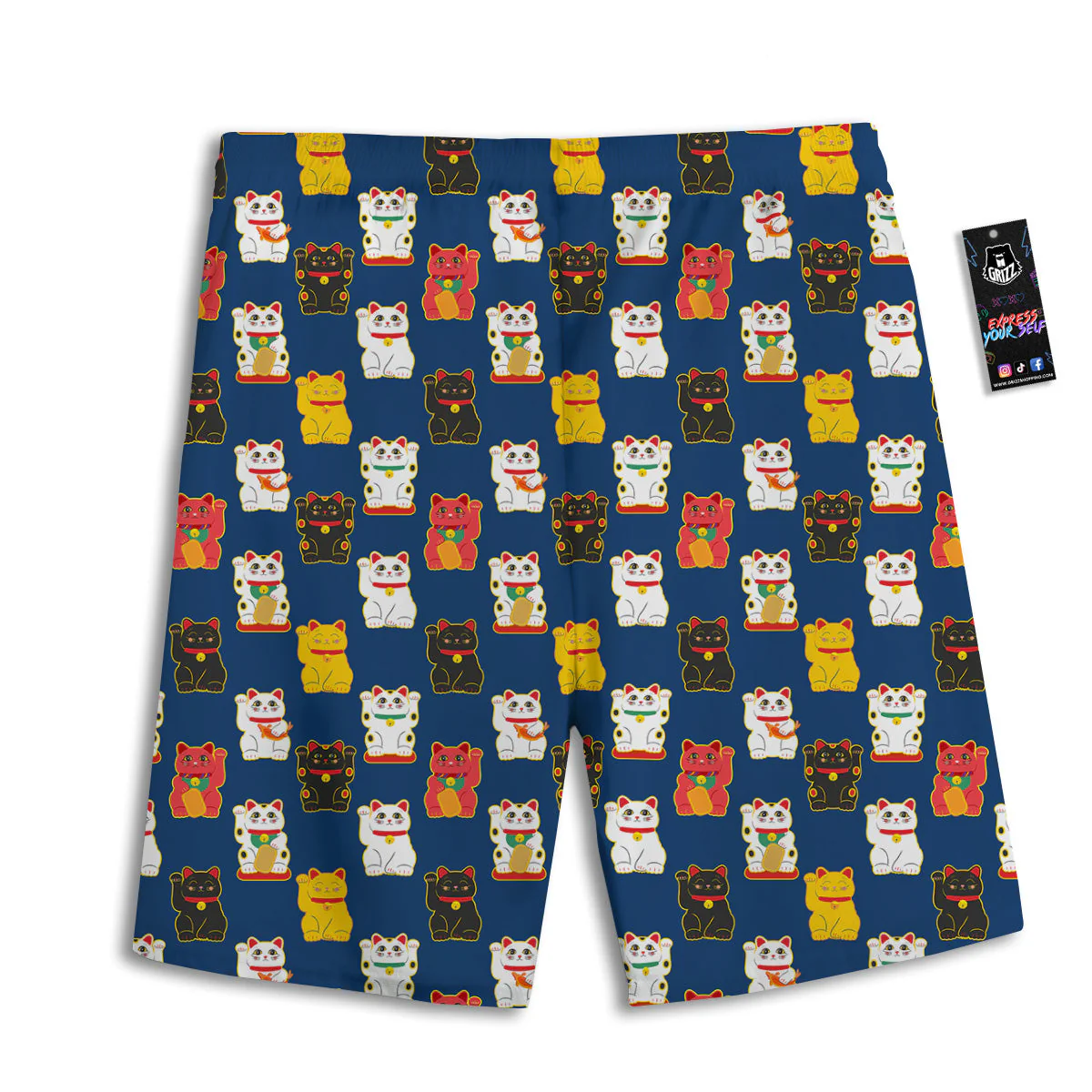 Maneki Neko Colorful Print Pattern Men's Athletic Shorts - Image 2