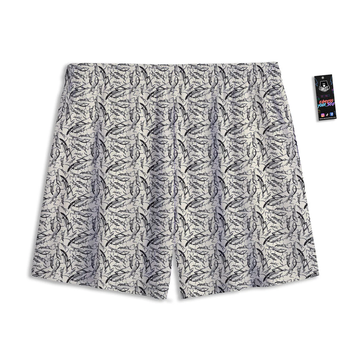 Mantis Beige And Blue Print Pattern Mesh Shorts - Image 2