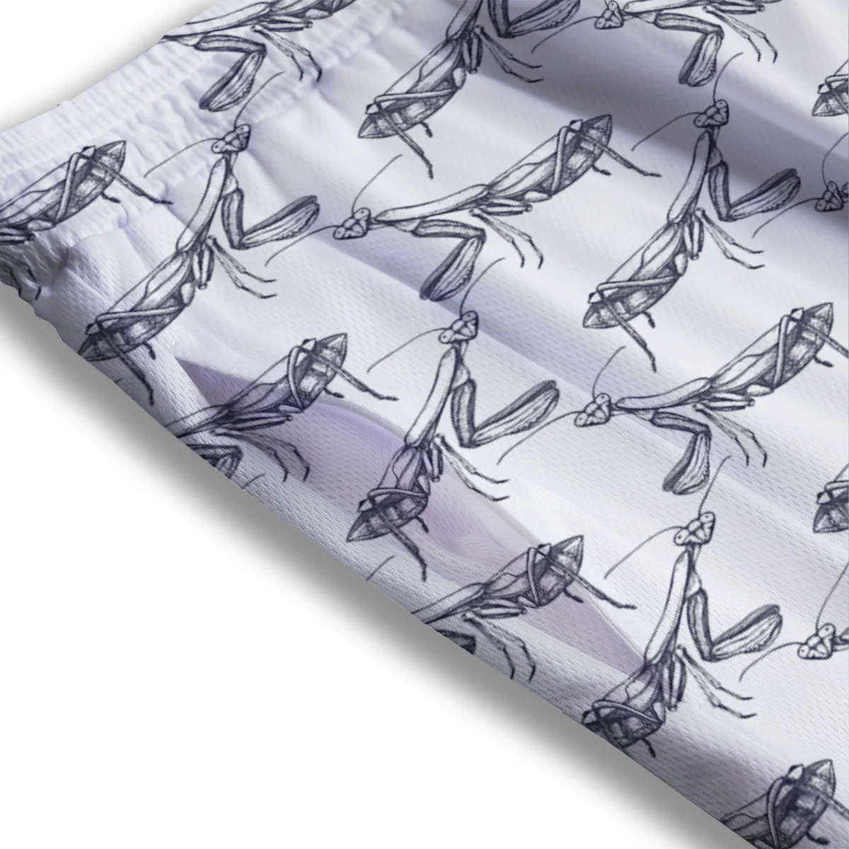 Mantis Hand Drawn Print Pattern Mesh Shorts - Image 3