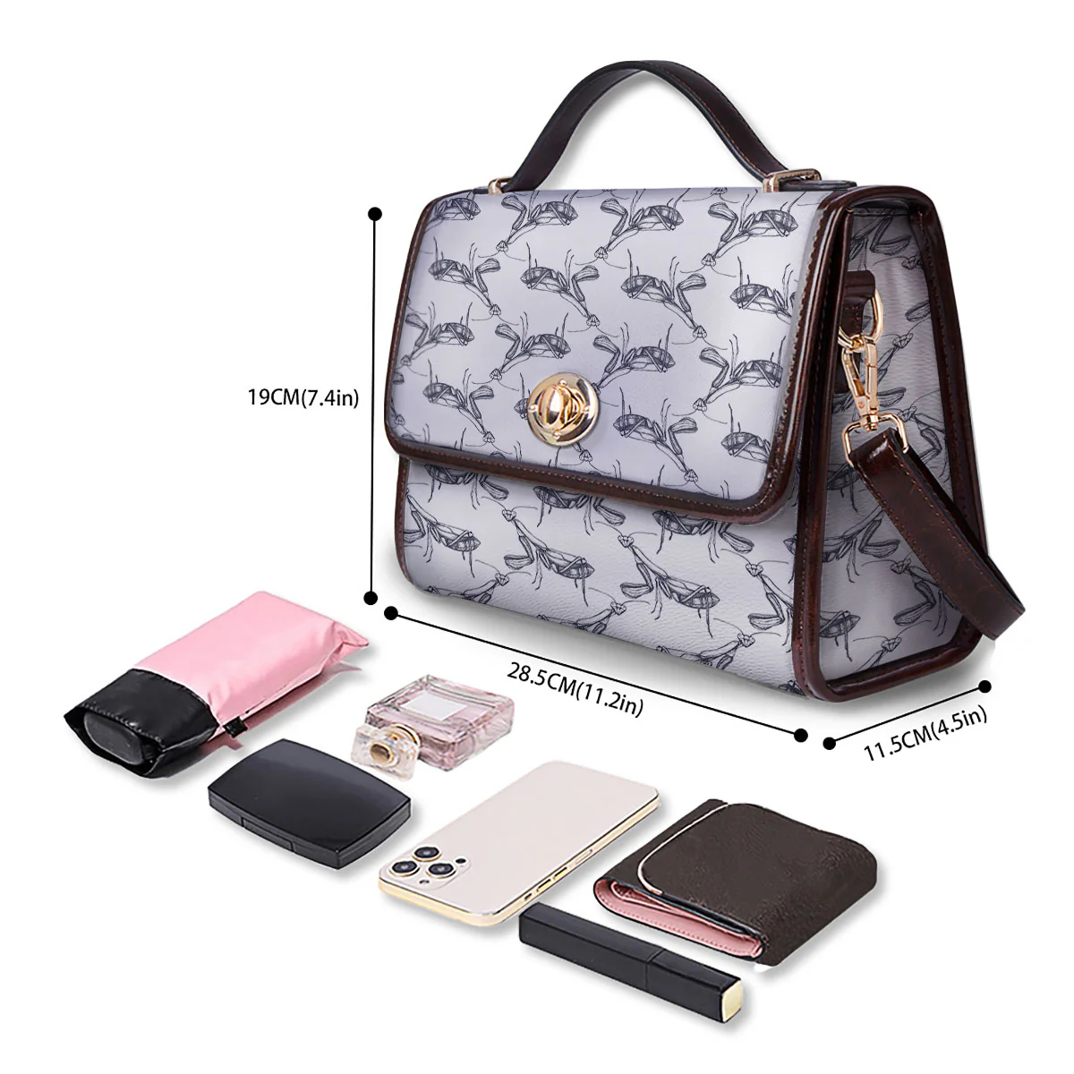 Mantis Hand Drawn Print Pattern Women's Satchel Bag - Image 4