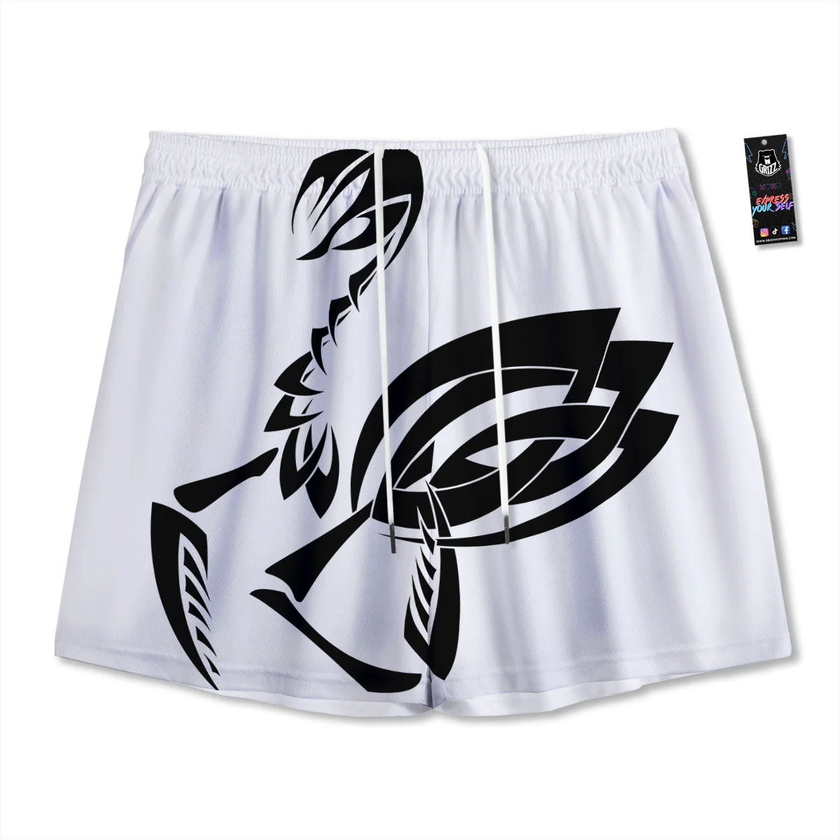 Mantis Spirit White And Black Print Mesh Shorts