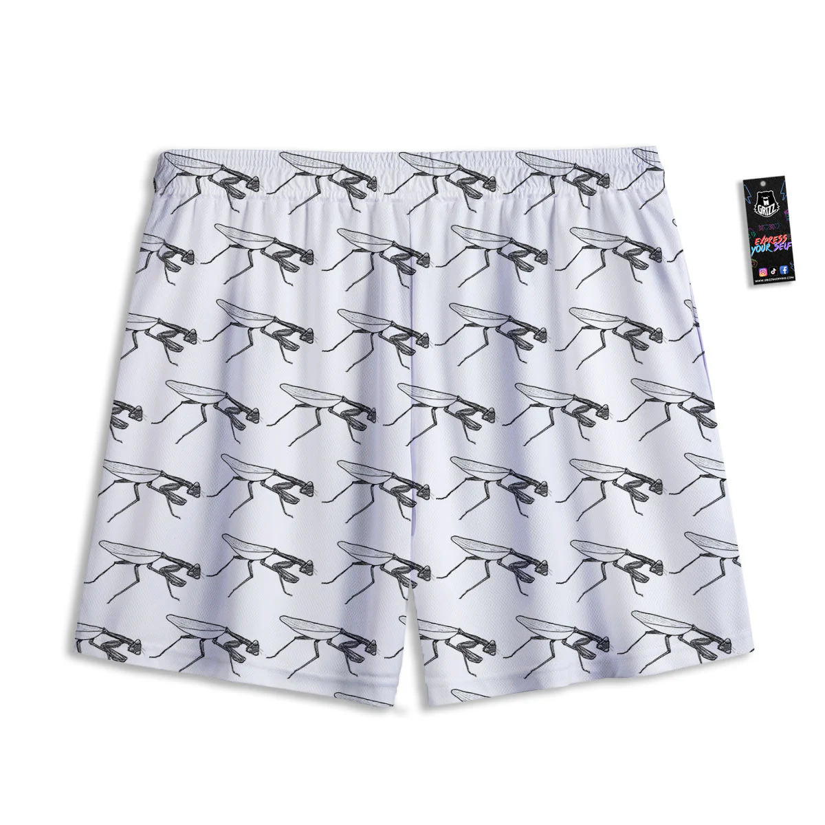 Mantis White And Black Print Pattern Mesh Shorts - Image 2
