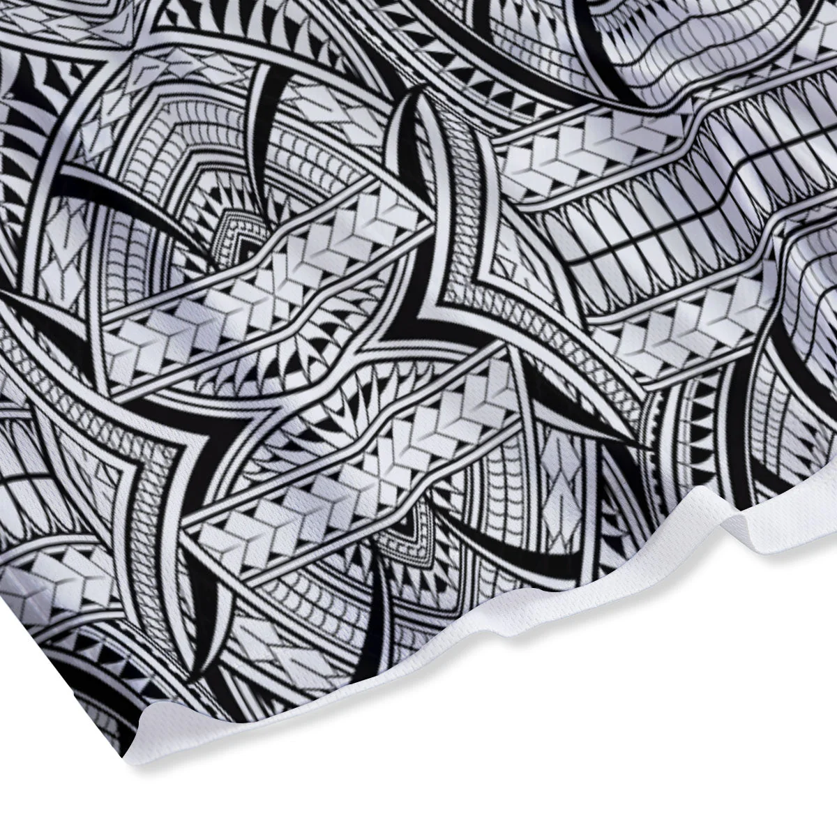 Maori Polynesian White And Black Print Mesh Shorts - Image 4