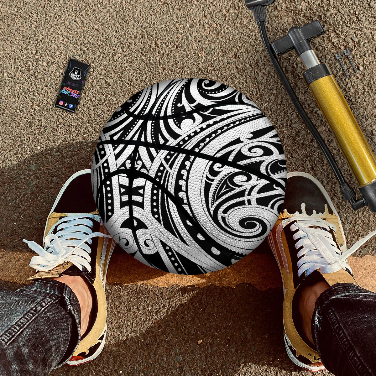 Maori Tattoo White And Black Print Basketball - Image 2