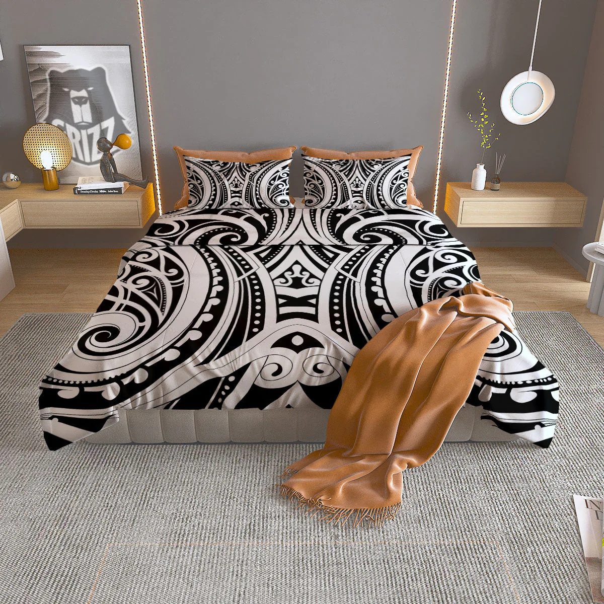 Maori Tattoo White And Black Print Duvet Cover Bedding Set