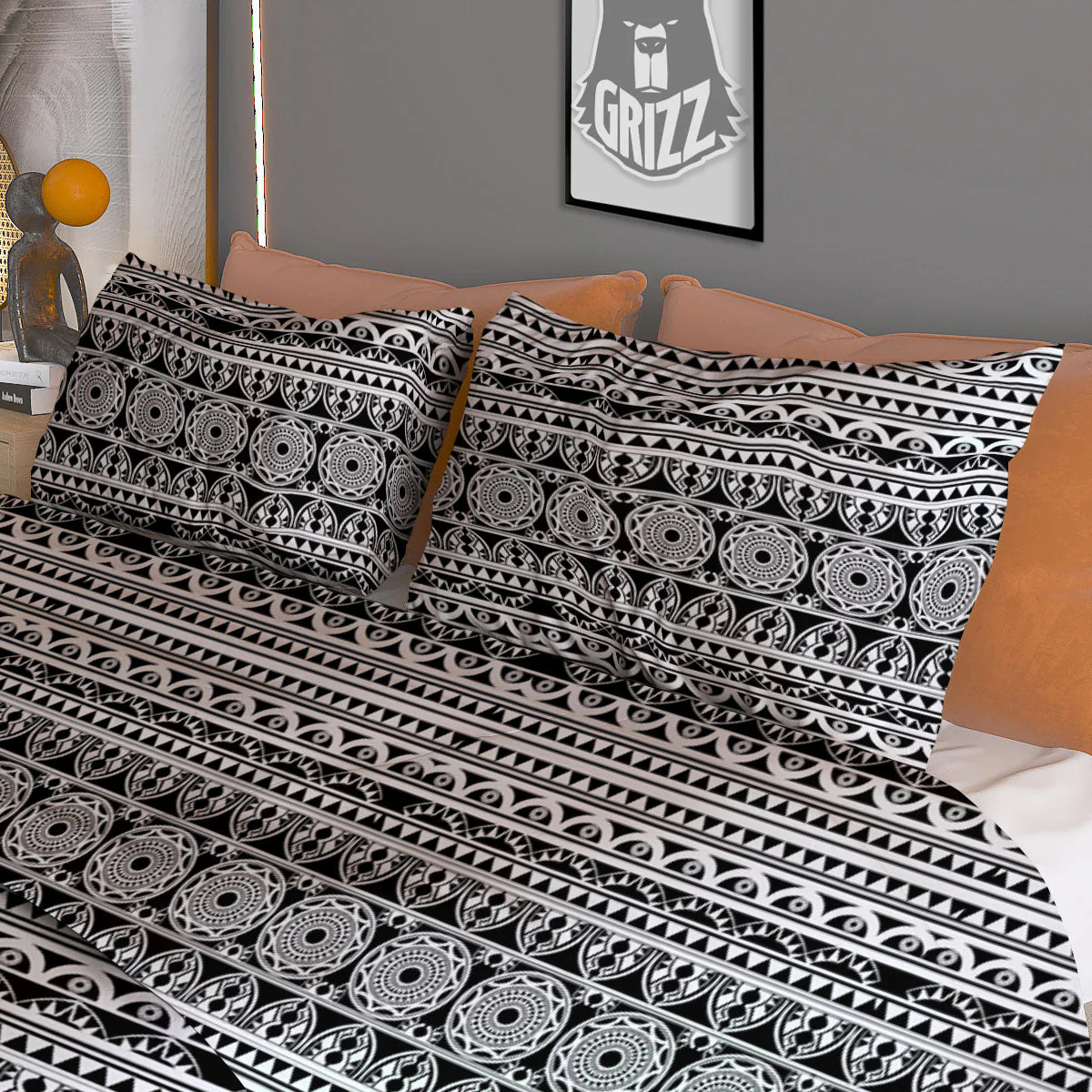 Maori Tribal White And Black Print Duvet Cover Bedding Set - Image 3