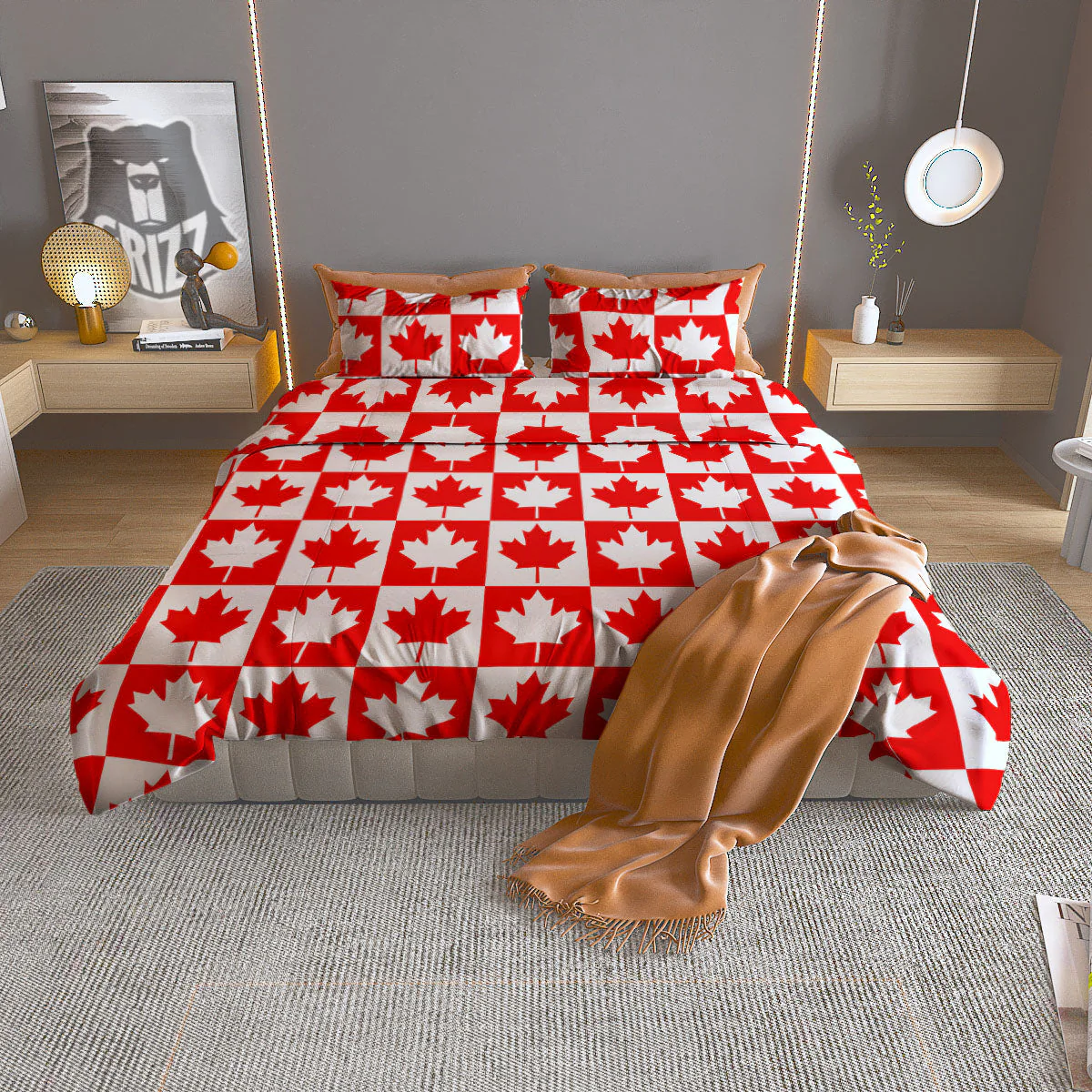 Maple Leaf Canada Print Pattern Duvet Cover Bedding Set