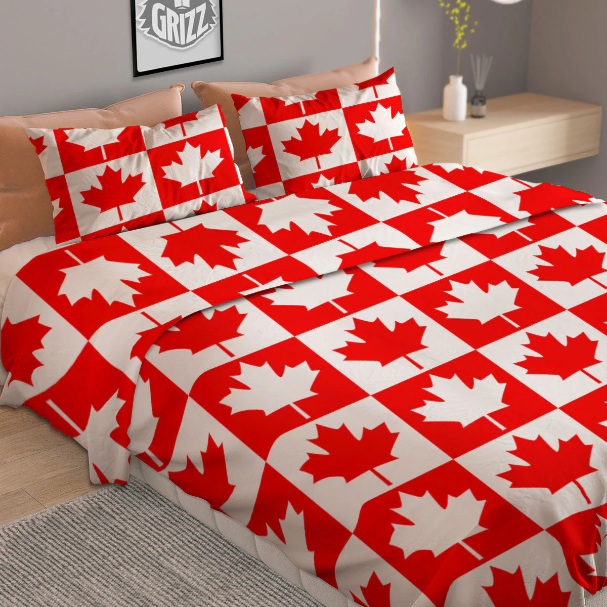 Maple Leaf Canada Print Pattern Duvet Cover Bedding Set - Image 2