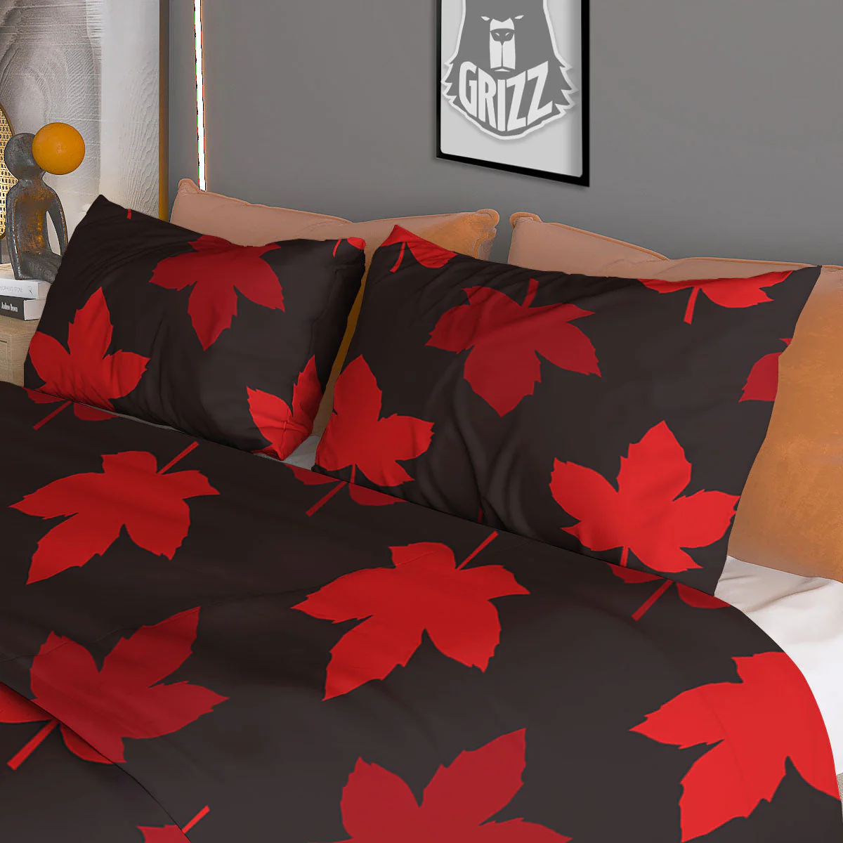 Maple Leaf Red Canadian Print Pattern Duvet Cover Bedding Set - Image 3