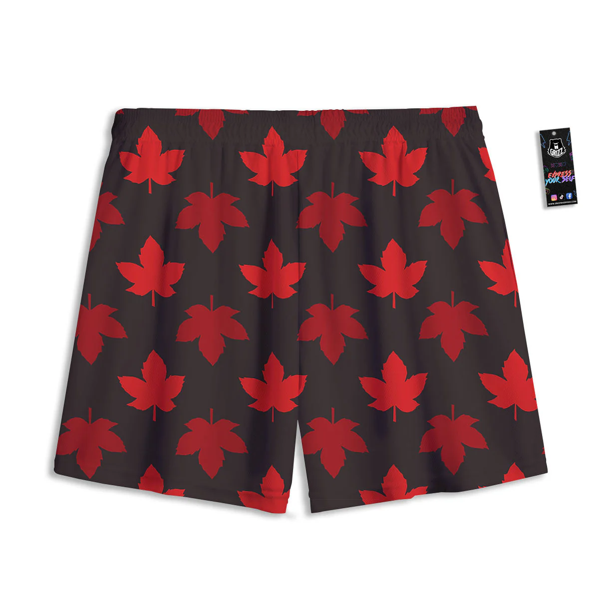 Maple Leaf Red Canadian Print Pattern Mesh Shorts - Image 2
