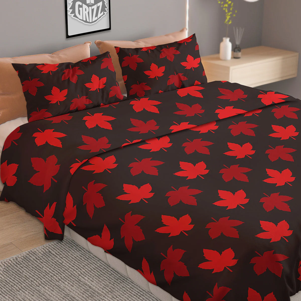 Maple Leaves Autumn Print Pattern Duvet Cover Bedding Set - Image 2