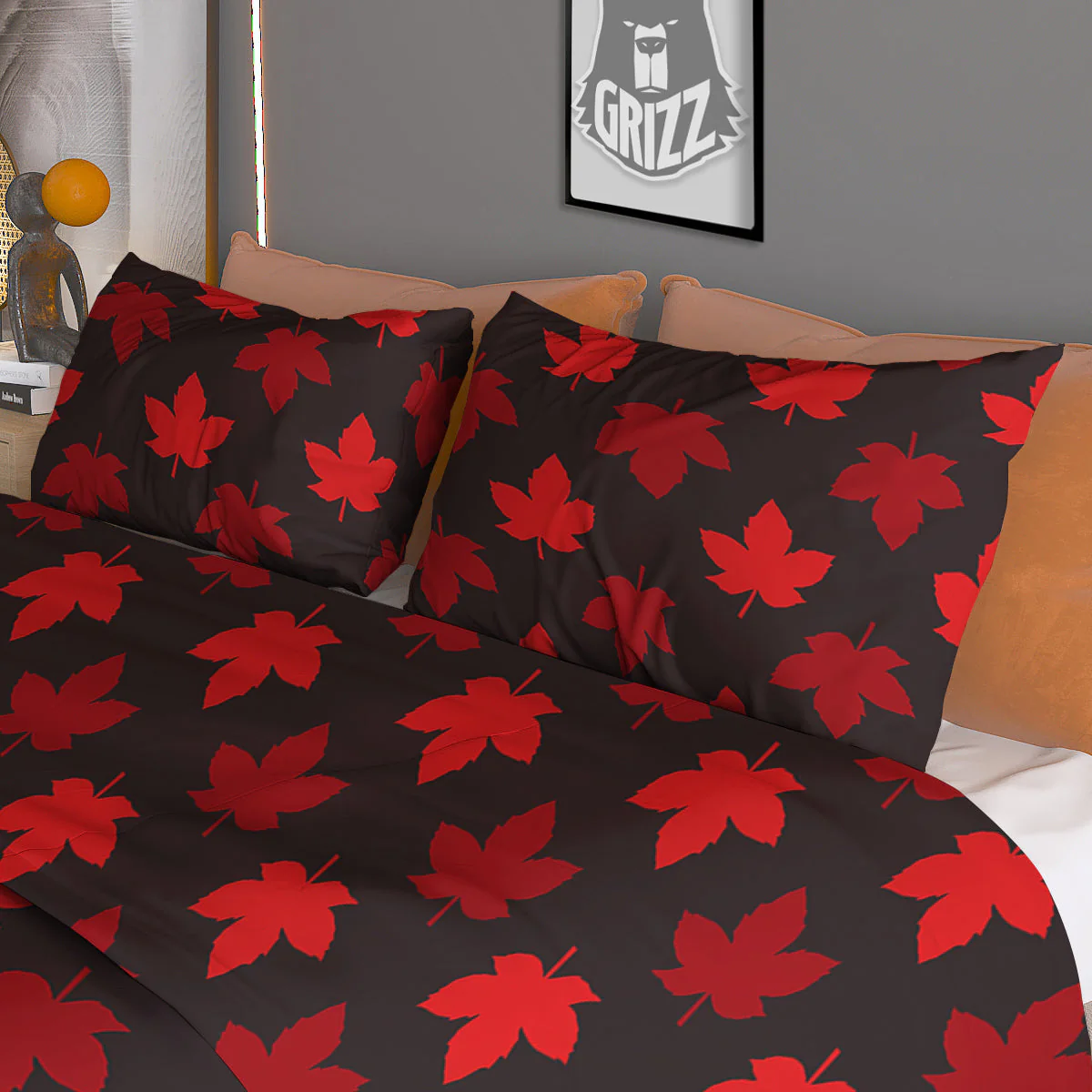Maple Leaves Autumn Print Pattern Duvet Cover Bedding Set - Image 3