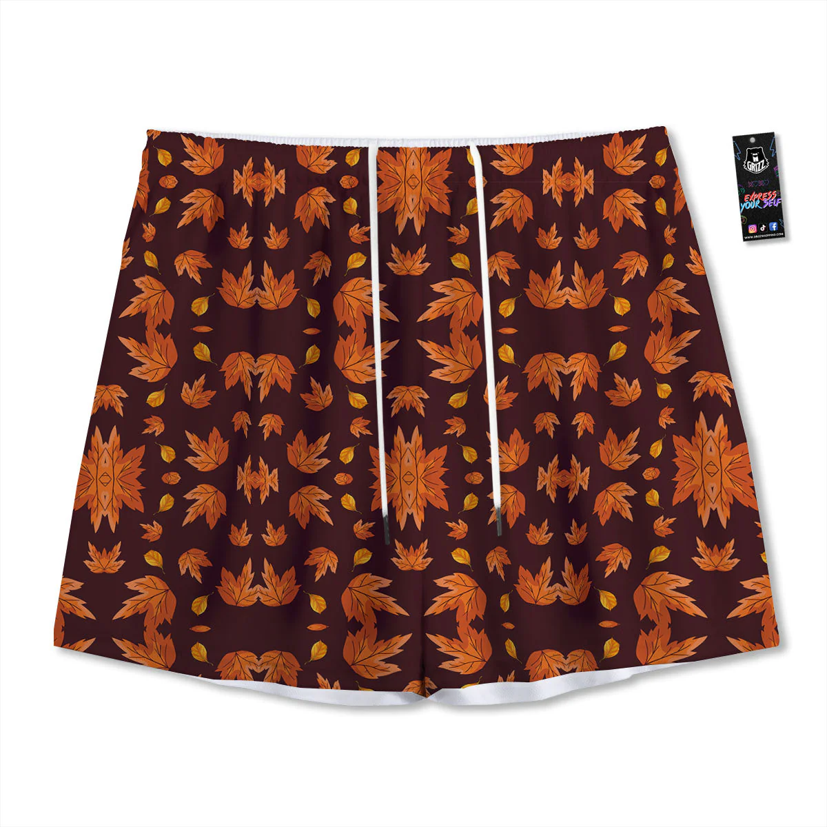Maple Leaves Orange Print Pattern Mesh Shorts